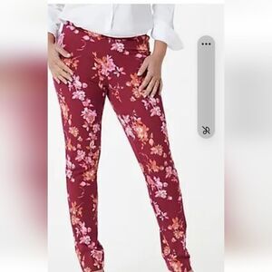 Isaac Mizrahi Live! 24/7 Burgundy Floral Print~Stretch Slim-Leg Pants~Size 30WP